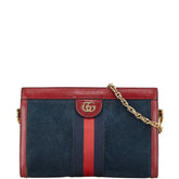 グッチ オフィディア 斜め掛け チェーン ショルダーバッグ 503877 ネイビー レッド レザー スエード レディース GUCCI 【中古】